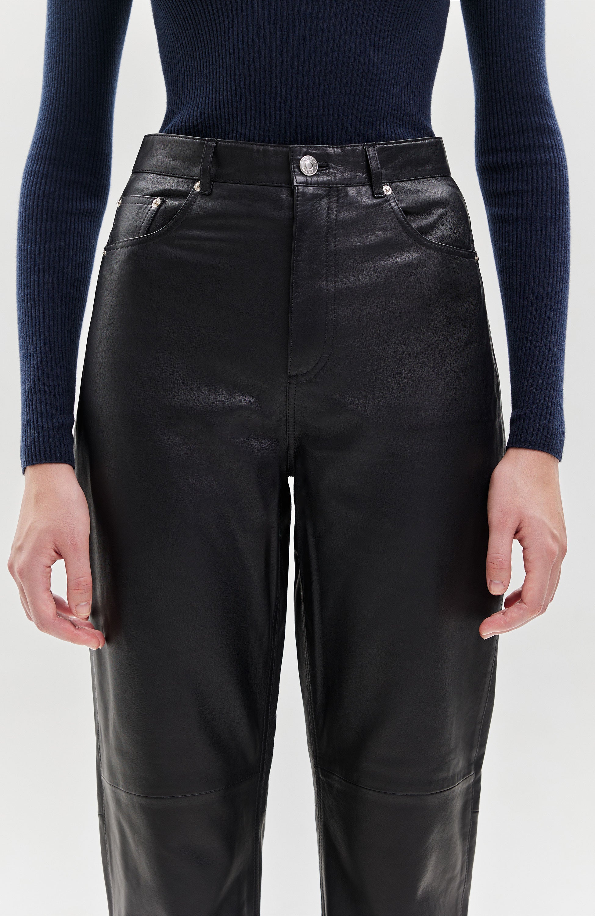 Mens Leather Trousers Straight Leg Classic Casual Jeans Black | House of  Leather
