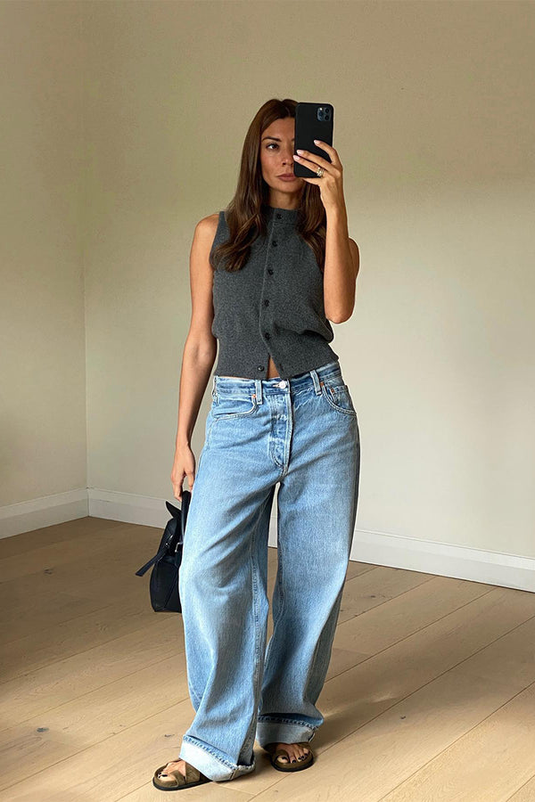 Fine knit ribbed top KYLE CAMISOLE and Relaxed baggy jeans AYLA